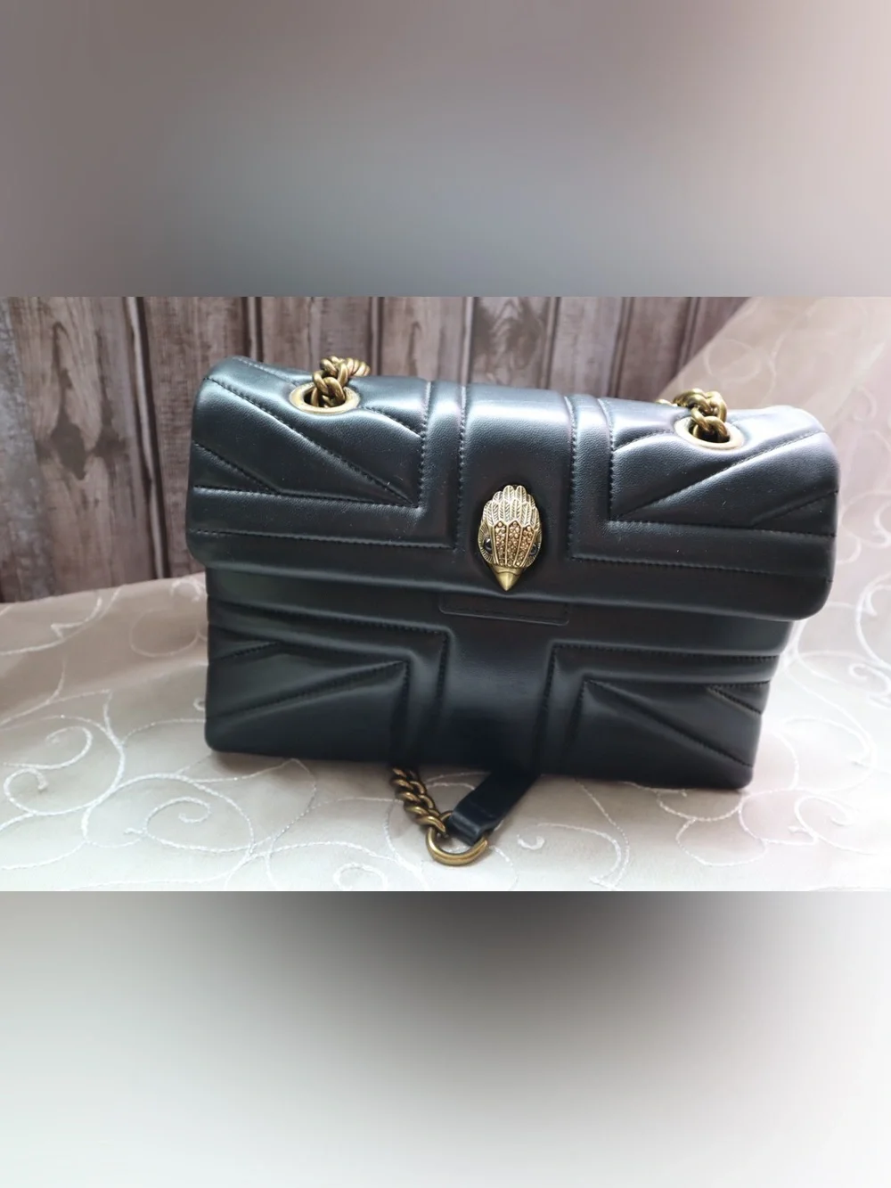 Kurt Geiger Black Quilted Shoulder Bag with Gold Hardware